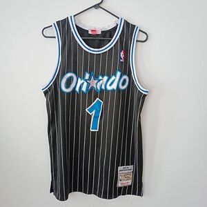 Mitchell & Ness Orlando Magic #1 Hardwood Classics Jersey Black Pinstripe Mens